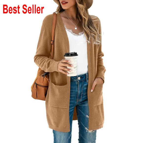 Oversized Kimono Cardigan Soft Knit Open Front Long Sleeve with Pockets - Picture 1 of 7